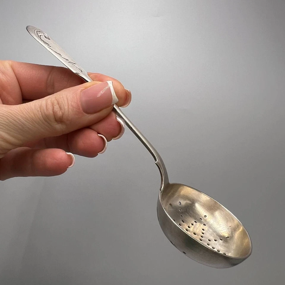 19º Colador de Té Original Antiguo Imperial Ruso Plata 84 Grabado Firmado 30g Foto 2 de 4