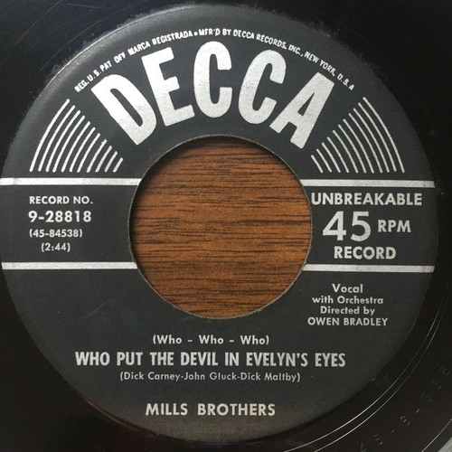 MILLS BROTHERS: Beware / Who Put The Devil In Evelyn's Eyes - 45 RPM - Imagen 4 de 4