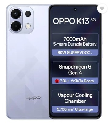 OPPO K13 5G (Icy Purple, 256GB)  (8 GB RAM) Snapdragon 6 Gen 4 Processor