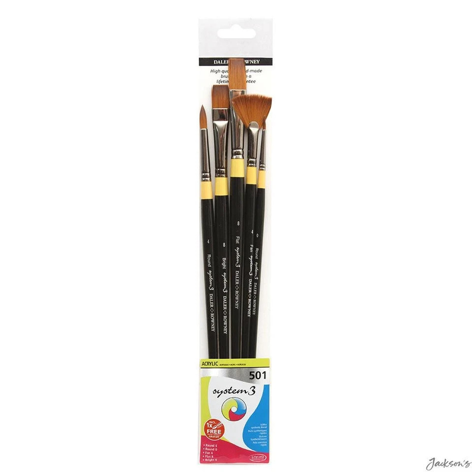 Daler Rowney System 3 Brush Set – Ergonomic, 5 Pieces