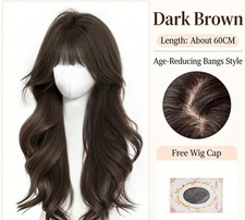 Natural Look Long Wavy Wig with Bangs - Synthetic Heat Resistant Fiber