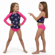 Lands' End 3 Piece Bikini Rash-Guard Swim Set Girls Pink Size 2T Long Sleeve