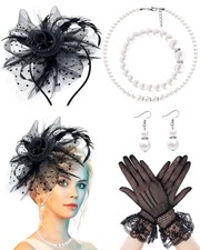 Bniksok 5 Pack Black Fascinators Hat for Women Tea One Size, 1a-black Set