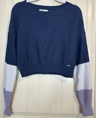 Hollister Cropped Sweater Womens Small blue purple Colorblock Top viscose preppy