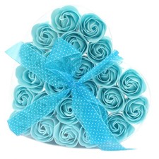 24er Set Seifenblumen Herz Box - blaue Rosen