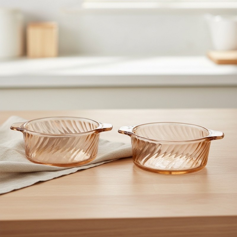 Rare Pyr-O-Rey Peach Pink Swirl Glass Pyrex Bowls 4" Grandmacore