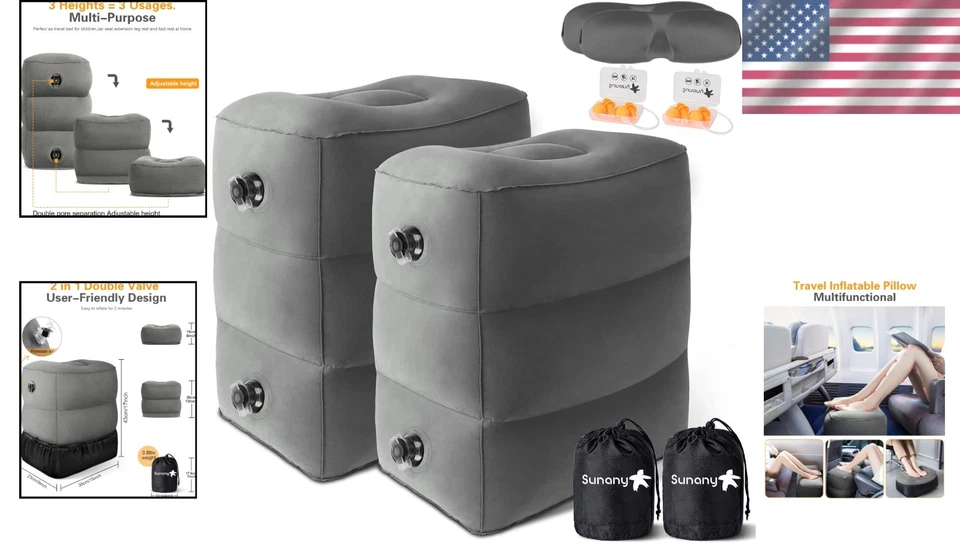 便携式旅行足部休息枕头 - 可调高度,2 包 — 第 2/4 张图片