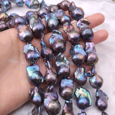 Good Quality Natural Luster South Sea Black Keshi Baroque Pearl Loose Beads 15''