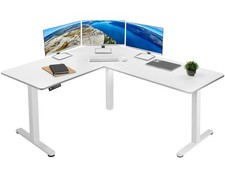 VIVO White Electric 63" x 55" Corner Stand Up Desk, L-Shaped Workstation