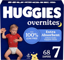Huggies Overnites Size 7 Baby Diapers, 68 Count 2 Packs of 34 