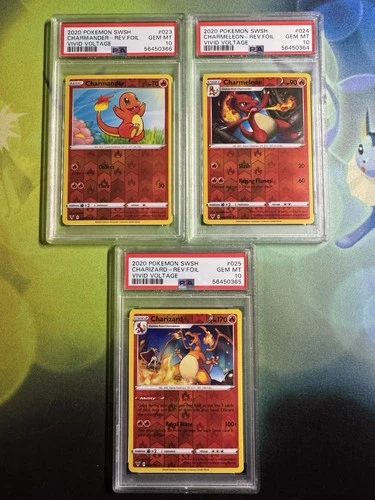 Pokemon - Charmander Charmeleon Charizard Reverse Holo Vivid Voltage PSA 10 Set
