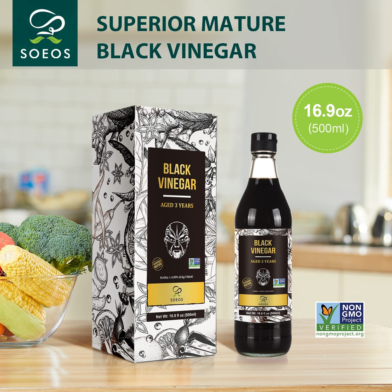 Soeos Chinkiang Vinegar 16.9 fl oz (500ml), 3 Years Fl Oz (Pack of 1) 