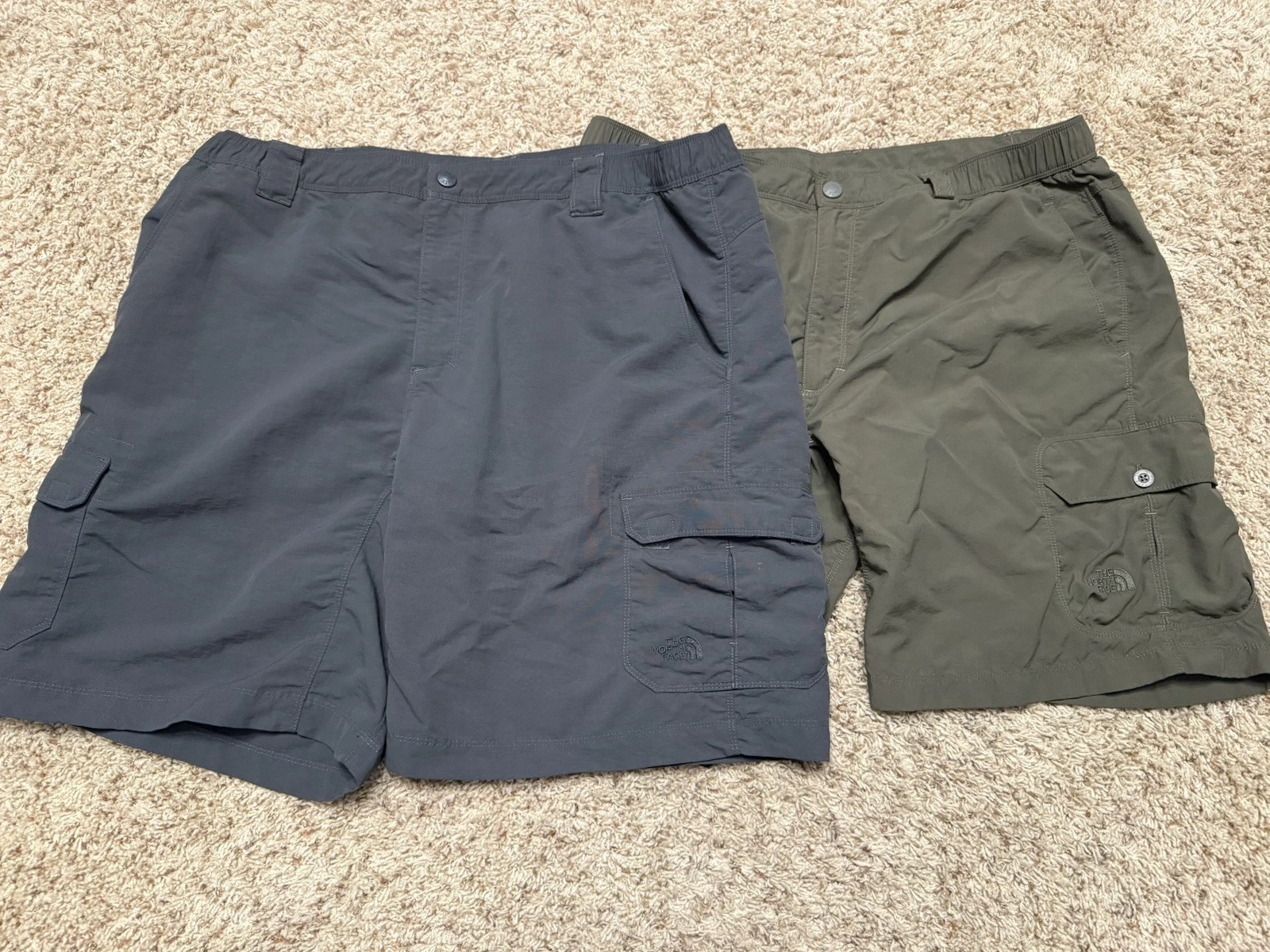 The North Face 2 Pair Mens XL Gray & Green Nylon Cargo Outdoor Hiking Shorts