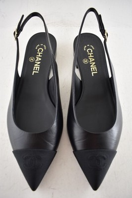 Chanel 24A Black Leather CC Logo Coco Sling Slingback Pointed