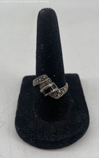 925 Sterling Silver Ring Size 6.75 w/Onyx  Marcasite 3.31g