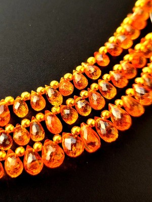 Fanta Orange Sapphire Teardrop Necklace: Faceted Gemstone Strand
