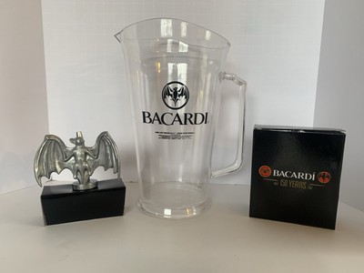 Bacardi Bundle-Pewter Bacardi Bat Liquor Pourer & Acrylic 32oz Pitcher BRAND NEW