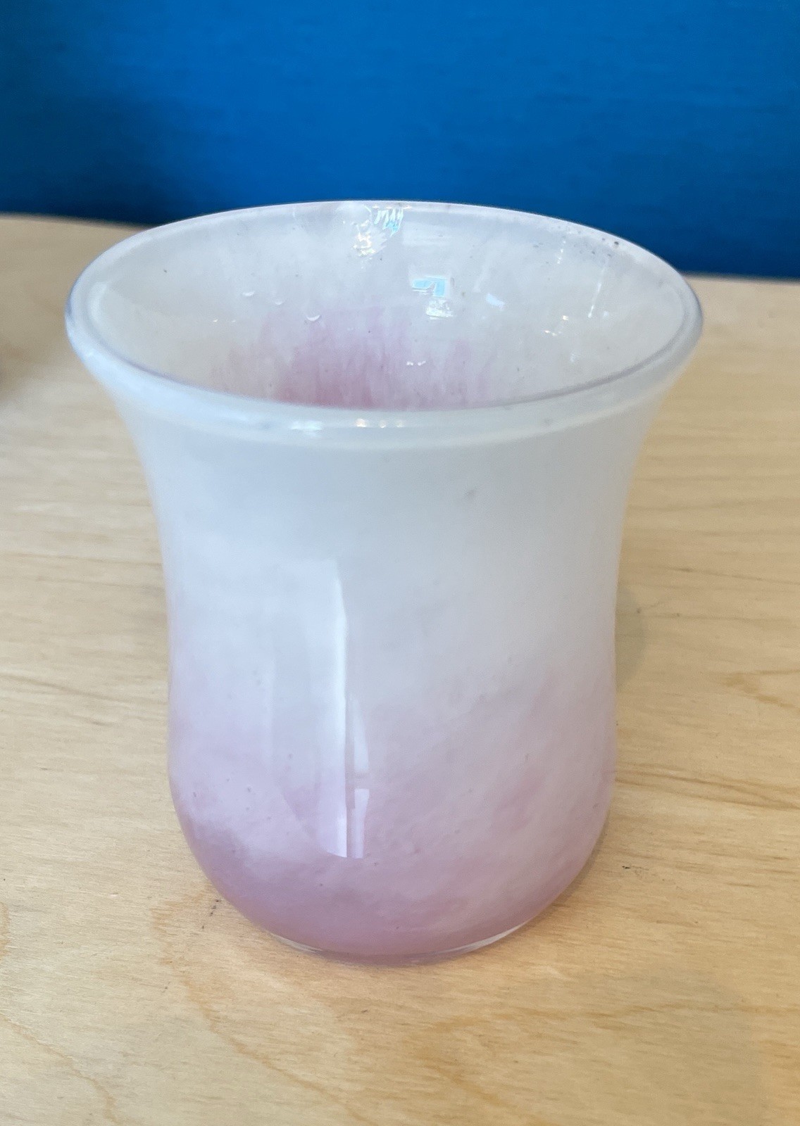 Vintage Studio Art Glass Vase Pink White Cased Glass Signed Small Vase image 4