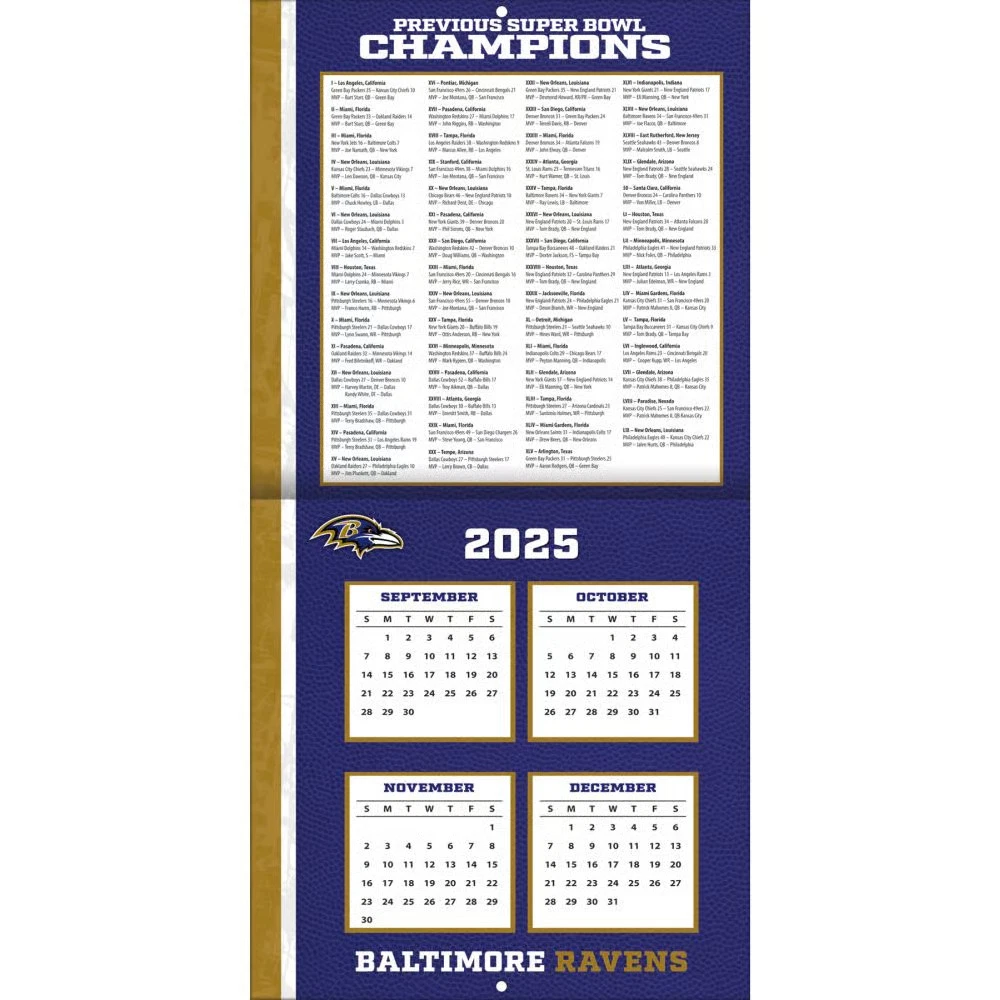 football Baltimore 2026 Mini Wall Calendar