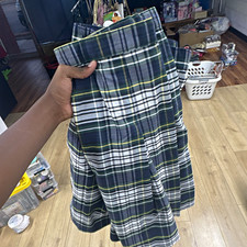 Girls School Uniform Skirt Green/White Plaid Pleated Zip Woven Polyester 16
