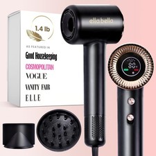 ELLA BELLA  Compact Plasma Hair Dryer, Advanced Technology Blow Black
