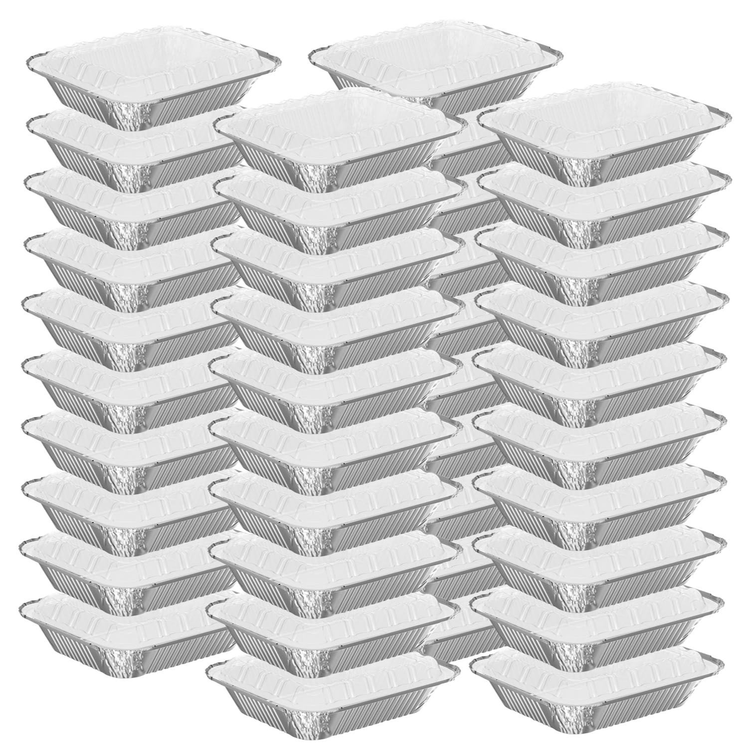 WANBAO 50 PACK 8.3"x6.2" Disposable Tin Foil Pans with Plastic Lids... Fast Ship
