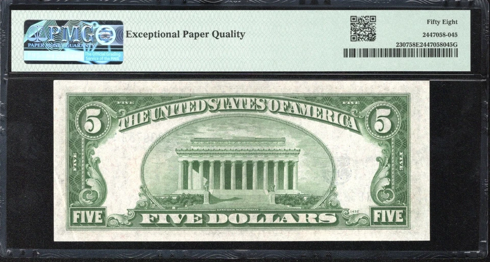 1934-A $5 NORTH AFRICA SILVER CERTIFICATE PMG 58 EPQ Fr 2307 WWII CURRENCY - Image 2 of 2