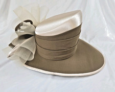 Moshita Couture Women s Church Derby Hat Beige Brown Satin Bow Formal Hat OS