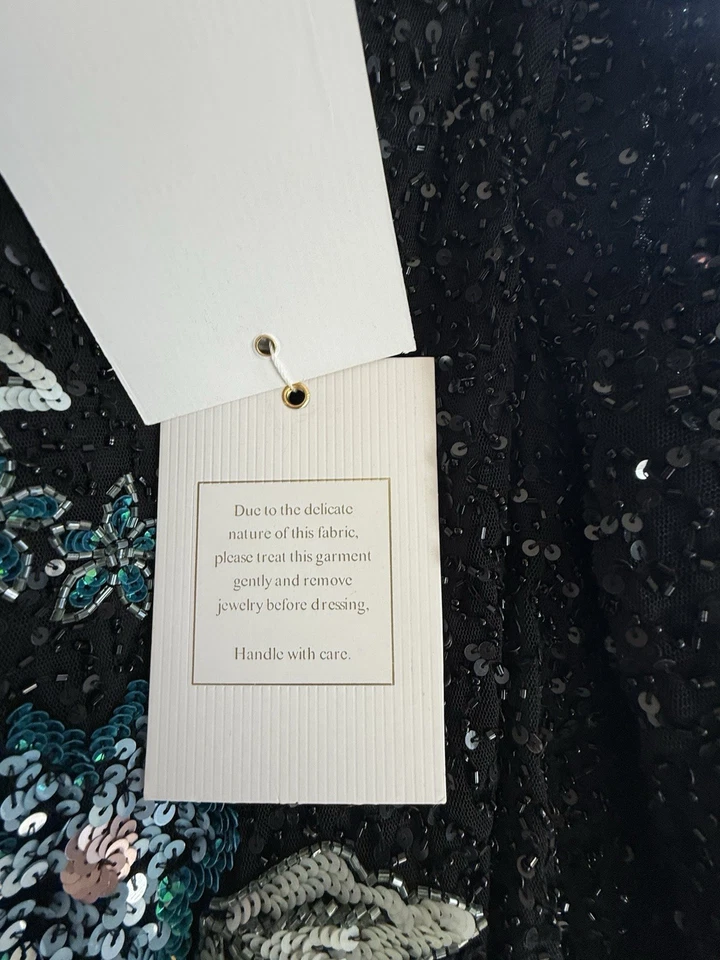 MAC DUGGAL FLORAL APPLIQUÉ LONG SLEEVE ILLUSION GOWN Sage- Size 14 #LD01 - Image 4 of 4