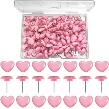 100 Pcs Thumb Tacks Pink Push Pins 0.47 Inch Heart for Cork
