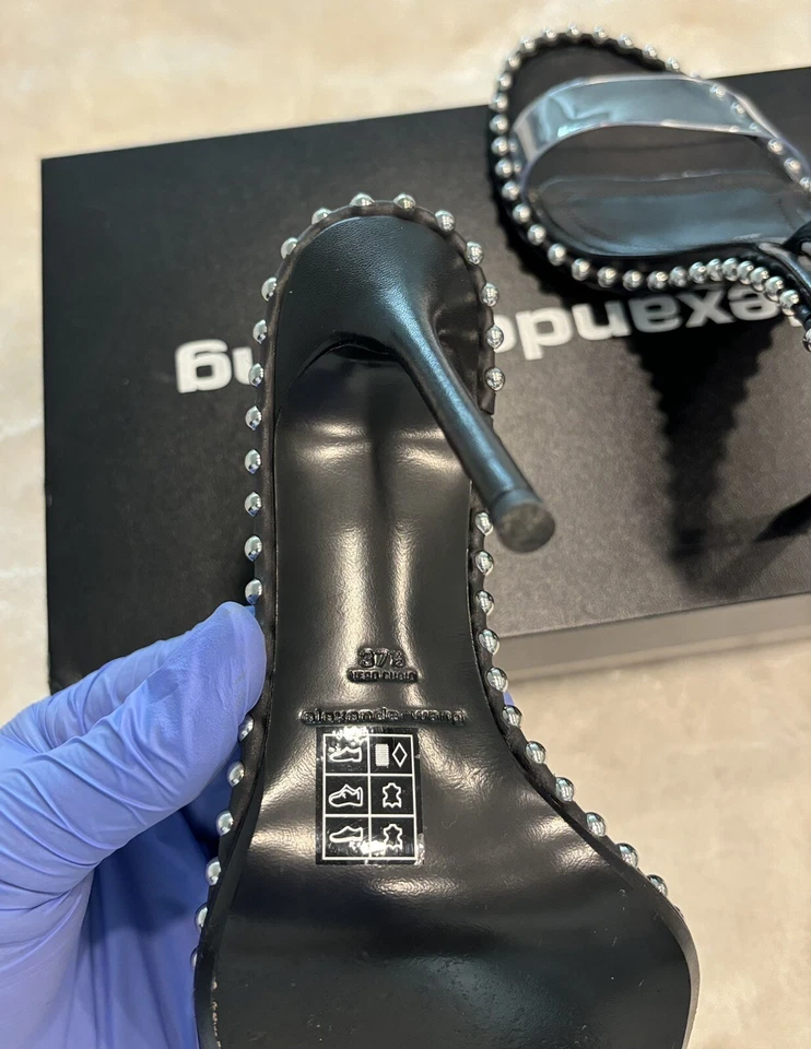 Alexander Wang Nova Mujer PVC Correa Transparente Tachuelas Cordón Negro Sandalia EE. UU. 7.5 Foto 3 de 4