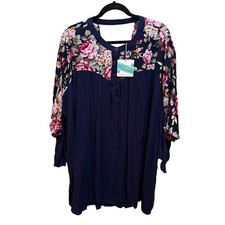Umgee NWT Women's Size S Boho Navy Blue Floral Flowy Tunic Dress