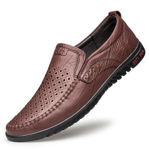 Men's Loafers Genuine Leather Casual Shoes Soft Flats Slip on Business Shoes - Picture 23 of 30