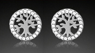 925 ECHT SILBER RHODINIERT *** Zirkonia Ohrstecker Lebensbaum 10 mm