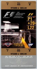 2001 F1 SAP Grand Prix Ticket Stub - Indianapolis IMS Race Formula One Racing 