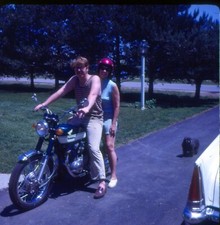 2 vtg 35mm slides man woman sitting riding motorcycle 1971