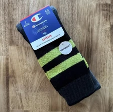 Champion Cushioned Crew Socks Outdoor Wool Blend Mens Size 6-12 2 Pairs Black