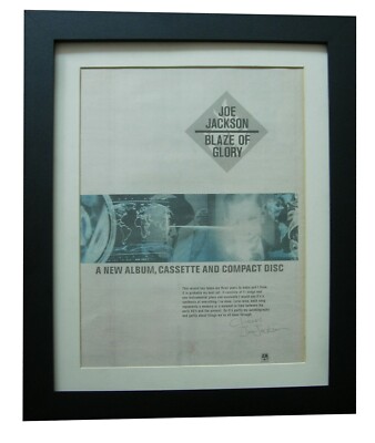 JOE JACKSON+Blaze Of Glory+POSTER+AD+RARE+ORIGINAL 1989+FRAMED+FAST WORLD SHIP