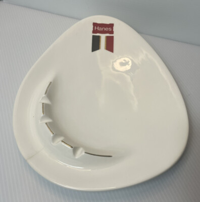 Large vintage Hanes Ashtray 10 By 8 Inches MCM  White Some Crazing Scripto