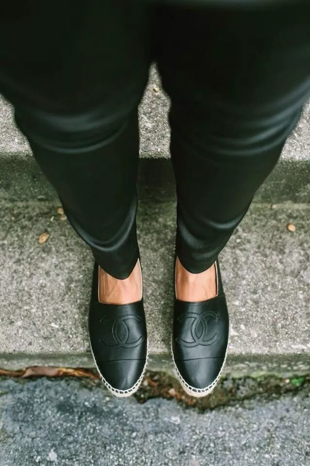 Chanel espadrilles black leather sale