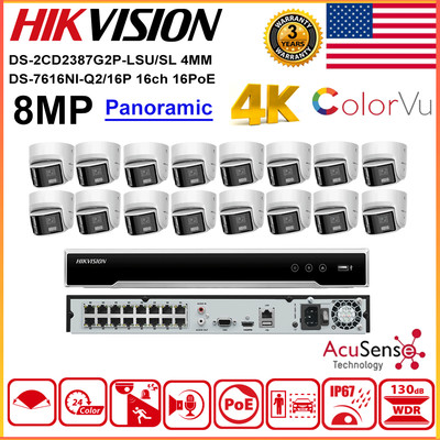 Hikvision 8MP 16ch CCTV System 4K 8MP Panoramic Dual Lens ColorVu IP Camera Lot
