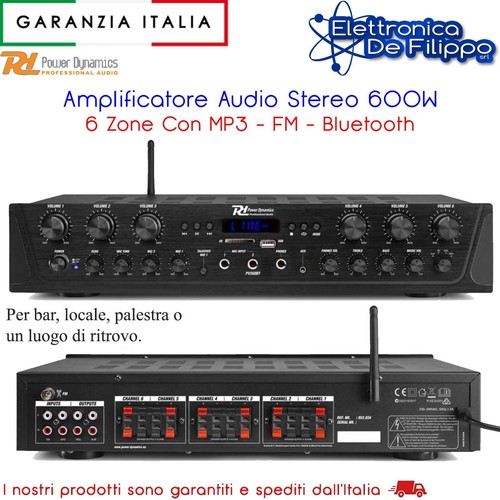 Amplificatore Audio Stereo 600W 6 Zone Con MP3 - FM - Bluetooth - Foto 1 di 5