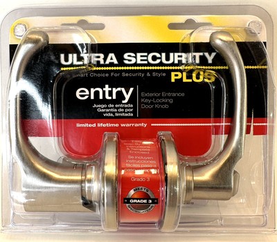 Ultra Security Plus Exterior Entrance Key Locking Door Knob Satin Nickel 43420