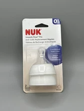 2-Pack NUK Smooth Flow Pro 0+m Nipples Anti-Colic Silicon Nipple + Collar