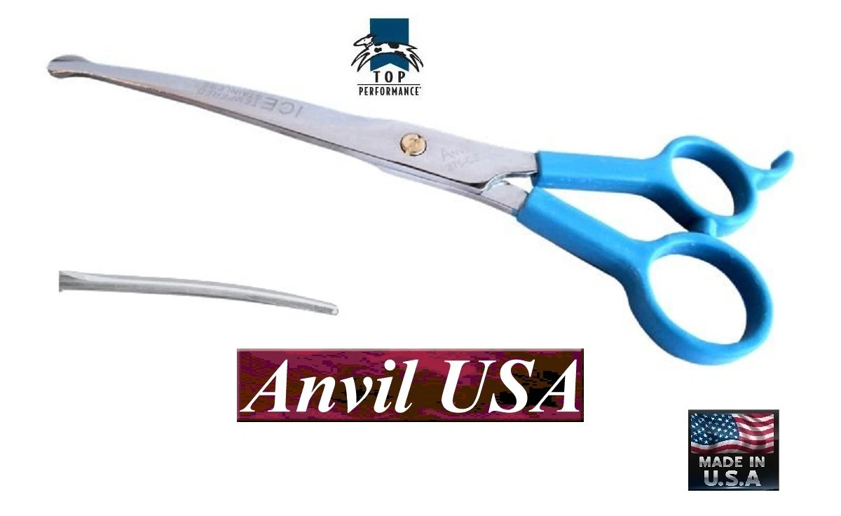 TP/ANVIL PRO PET GROOMING CURVED 7.5" Safety/Blunt/Ball Tip/Nose SHEARS Scissors