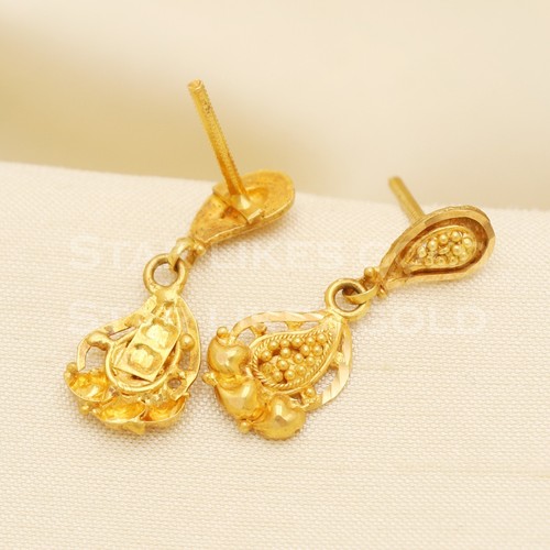 Stud Earrings Light weight Everyday Wear Earrings, 18k Solid Gold Earrings - Picture 3 of 6