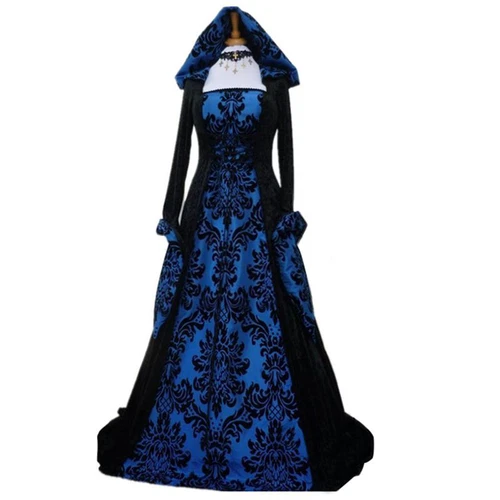 Vestido gótico renacentista victoriano vintage para mujer vestido medieval disfraz con capucha - Imagen 12 de 12