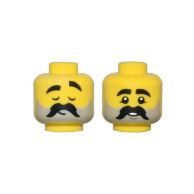 LEGO - Minifig, Head Thick Eyebrows & Moustache w/  Closed Eyes / Small Smile