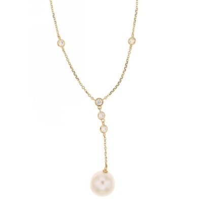 Halsnah Gelbgold 18 KT 750/1000 Perle Anhänger Und Pod Von Zirkone B