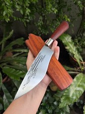 Cuchillo de campamento de machete tailandés E-nep hecho a mano 7,4” disco de arado forjado grabado, palo de rosa